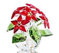 H&D Hyaline&Dora Figurine de Poinsettia en Verre, Ornement de Fleur de rêve, 6 Branches, Rouge