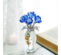H&D HYALINE & DORA Figurine de rose en cristal bleu, cadeau pour femme, fille, épouse, bouquet de fleurs en cristal à collectionner pour la Saint-Valentin, un anniversaire de mariage