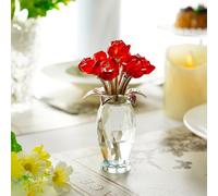 H&D HYALINE & DORA Figurine de rose rouge en cristal, bouquet de fleurs en verre, cadeau d'anniversaire, cadeau de Saint-Valentin, rose en cristal faite à la main