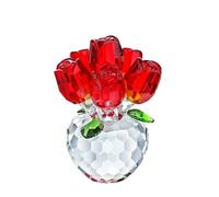 H&D HYALINE & DORA Figurine de rose rouge en cristal de 8,3 cm, cadeau pour épouse, maman, petite amie, bouquet de cristal, fleurs en verre avec support