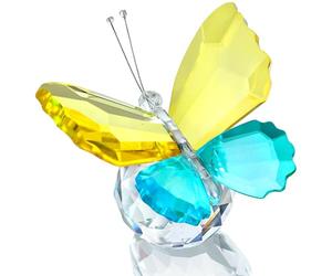 H&D HYALINE & DORA Figurines papillon en cristal cadeaux pour femme, figurines de collection de papillons volants pour décoration de table et d'intérieur (jaune et bleu cyan)