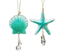 H&D HYALINE & DORA Lot de 2 attrape-soleil pour fenêtre - Prismes arc-en-ciel - Étoile de mer et coquillages - Décoration murale pour la maison, la salle de bain, le bureau, la plage, le sapin de Noël - Bleu