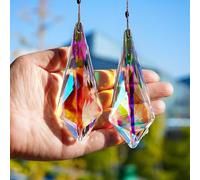 H&D HYALINE & DORA Lot de 2 cornes en cristal avec revêtement AB de 120 mm pour fenêtre, décoration de fête de mariage, guirlande de sapin de Noël