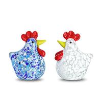 H&D HYALINE & DORA Lot de 2 figurines de poulet en verre soufflé faites à la main en forme de coq en cristal pour décoration d'intérieur