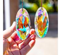 H&D HYALINE & DORA Lot de 2 prismes attrape-soleil en cristal de 89 mm pour fenêtre, prismes attrape-soleil en verre couleur AB à suspendre