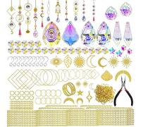 H&D HYALINE & DORA Lot de 215 attrape-soleil en cristal pour adultes avec pendentif prismes arc-en-ciel, décoration à suspendre pour fenêtre, jardin, mariage, doré