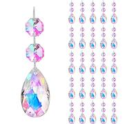 H&D HYALINE & DORA Lot de 25 pendentifs en forme de goutte d'eau en cristal AB 50 mm avec perles octogonales en verre