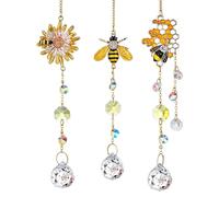 H&D HYALINE & DORA Lot de 3 attrape-soleil en forme d'abeille en cristal avec prismes en verre, décoration de jardin, décoration de fenêtre, cadeaux à suspendre pour femme, amoureux des abeilles