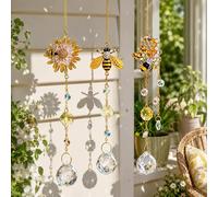 H&D HYALINE & DORA Lot de 3 attrape-soleil en forme d'abeille en cristal avec prismes en verre, décoration de jardin, décoration de fenêtre, cadeaux à suspendre pour femme, amoureux des abeilles