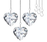 H&D HYALINE & DORA Lot de 3 attrape-soleil en forme de cœur en cristal transparent de 50 mm pour fenêtre, décoration à suspendre, cadeau pour maman, grand-mère, amis