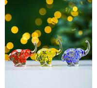 H&D Hyaline & Dora Lot de 3 Figurines d'éléphants en Verre soufflé Figurines de Collection en Cristal Ornement Animal en Verre Cadeau pour la décoration de Noël à la Maison