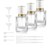 H&D HYALINE & DORA Lot de 3 vaporisateurs de parfum rechargeables en verre de 30 ml, distributeur portable après-rasage avec pompe de recharge pour les vacances et les voyages (blanc)