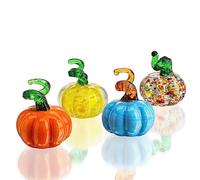 H&D HYALINE & DORA Lot de 4 figurines de citrouille en verre soufflé pour l'automne et la récolte, mini décorations d'automne en cristal pour Halloween, Thanksgiving