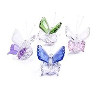 H&D HYALINE & DORA Lot de 4 papillons volants en cristal avec base en boule, statue d'ornement en verre taillé, collection de figurines d'animaux pour maison, mariage, bureau, décoration de table