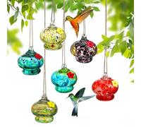 H&D HYALINE & DORA Lot de 6 mangeoires en verre soufflé à la main pour colibri en verre soufflé à la main, mangeoires à colibris en verre pour extérieur, décoration de jardin