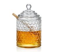 H&D HYALINE & DORA Pot à miel en verre cristal transparent avec louche et couvercle, récipient à miel et sirop en verre pour la cuisine à la maison