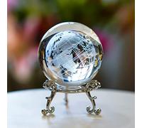 H&D HYALINE & DORA Presse-Papier 3D en Cristal Boule en Verre avec Support en métal pour décoration de la Maison Art déco Boule de Carte du Monde n°4