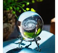 H&D HYALINE & DORA Presse-papier en verre avec boule de cristal galaxie 3D 6,1 cm avec support argenté pour décoration de la maison