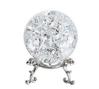 H&D HYALINE & DORA Presse-papiers boule de cristal ICE brisé 60mm, boule en verre de cristal avec support, décoration maison accessoires Fengshui ornement jardin de rocaille