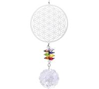 H&D HYALINE & DORA Verre Clair Prisme Arc-en-Soleil Capteur De Soleil en Métal Fleur de Vie Pendentif Suspendu Décoration Maison Ornement