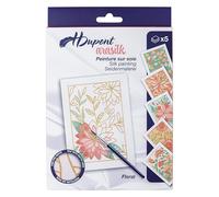 H DUPONT DUS0943C - Set de 5 cartes 10x15cm à peindre - Floral - Contient 5 cartes - 1 cadre - 1 pinceau - 1 carte test - Peinture sur soie - activité créative