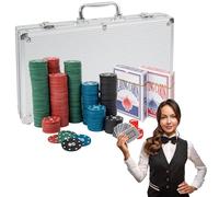 H&F Heimtextilien Mallette de poker 300 jetons - Kit de jeu complet de poker avec dés et bouton dealer dans un coffret en aluminium - Pour débutants et confirmés