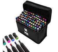 H&F Heimtextilien Set de marqueurs à alcool 80 couleurs - double pointe (fine et large) - séchage rapide, miscibles et résistants à l'essuyage - capuchons numérotés et pochette - pour manga et