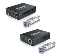 H!Fiber.com 2 Packs Convertisseur de média Gigabit Ethernet, 1.25G SFP vers RJ45 Fibre vers cuivre, avec Un émetteur-récepteur SFP (1000Base-LX, 20km, monomode)
