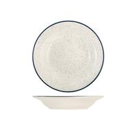 H&H 12 Assiettes Creuses Milos En Grès Ivoire Fil Bleu 22 Cm
