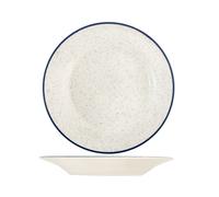 H&H 12 Assiettes Plates Milos En Grès Ivoire Fil Bleu 26 Cm