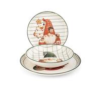 H&H, 18 pièces de vaisselle Gnomeville, service de table de Noël, décoration gnome, grès, lavable