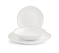 H&H 18 pièces de vaisselle Grenoble en porcelaine en forme de coupe, fil d’or
