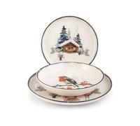 H&H, 18 pièces Frosty, service de table de Noël, décor robin, grès, lavable