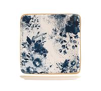 H&H Piatto Quadrato Indigo In Stoneware Beige E Blu Cm26