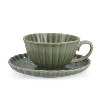 H&H 6 Tasses Jumbo Avec Soucoupe Lotus En Grès Vert 400 cc