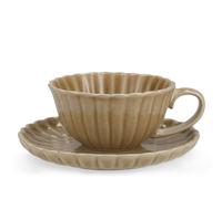 H&H 6 Tasses Jumbo Lotus Beige en Grès avec Sous-Assiette cc 400