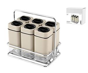 H&H Aroma Lot de Pots à épices avec Stand, Beige, 7 unités