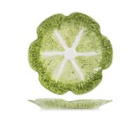 H&H Assiette Verza en Stoneware décorée - Assiette plate en céramique - Design feuille de verza élégant - 25 x 3 cm - originale et fonctionnelle
