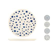 H&H Atlas Piatto Frutta in Stoneware, Decori Assortiti, Colore Blu e Bianco, 21cm
