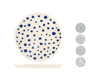 H&H Atlas Piatto Frutta in Stoneware, Decori Assortiti, Colore Blu e Bianco, 21cm