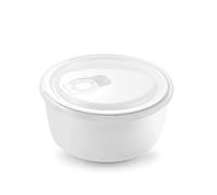 H&H Boîte en porcelaine blanche avec couvercle en polypropylène transparent avec valve et date - 16,5 x 9 cm, convient pour micro-ondes et lave-vaisselle