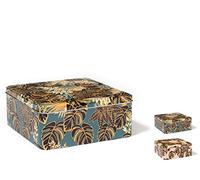 H&H Botanical Winter Boîte carrée en étain 20 x H8 cm, Couleurs Assorties, Paumes, Feuilles, Nature