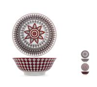 H&H Bruno Barbieri Collection Nomad Lot de 4 Poke Bowl, Diamètre 21 cm, Motif ethnique/géométrique assortis, en porcelaine, Passe au lave-vaisselle, Passe au micro-ondes