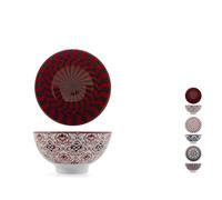 H&H Bruno Barbieri Collection Nomad Lot de 6 Poke Bowl, Diamètre 10 cm, Motif ethnique/géométrique assortis, en porcelaine, Passe au lave-vaisselle, Passe au micro-ondes