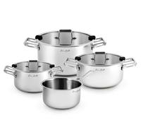 H&H by Bruno Barbieri, Batterie de cuisine 7 pièces, Mithos, acier inoxydable 18/10, casseroles avec triple fond et couvercles en verre, convient à tous les étages de cuisson