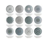 H&H by Bruno Barbieri Lot de 12 bols Nora 10 x 2,5 cm - Porcelaine décorée multicolore - Bols à sauces, Snacks et Dessert, Lave-vaisselle et micro-ondes