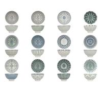 H&H by Bruno Barbieri Lot de 12 Poke Bowl Nora Ø10 cm - Bols en porcelaine décorés multicolores, parfaits pour les collations, sauces et desserts, lave-vaisselle et micro-ondes