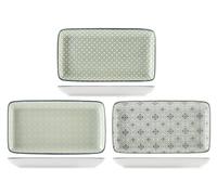 H&H by Bruno Barbieri Lot de 6 assiettes rectangulaires Nora 11 x 20 cm - Porcelaine décorée multicolore - Soucoupes pour Finger Food et entrées, Lave-vaisselle et micro-ondes