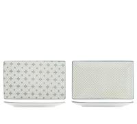 H&H by Bruno Barbieri Lot de 6 assiettes rectangulaires Nora 16 x 25,5 cm - Porcelaine décorée multicolore, assiettes pour apéritifs et finger Food, lave-vaisselle et micro-ondes