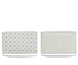 H&H by Bruno Barbieri Lot de 6 assiettes rectangulaires Nora 16 x 25,5 cm - Porcelaine décorée multicolore, assiettes pour apéritifs et finger Food, lave-vaisselle et micro-ondes